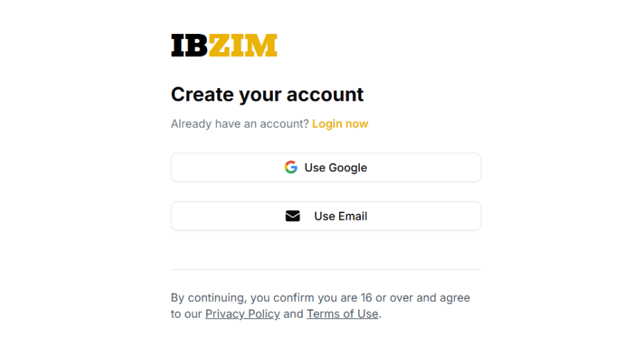 Signup page screenshot